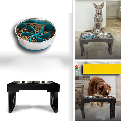 Pet Supplies Bowl Dog Bowl Drinking Water Feeding Double Bowl Lifting Bowl Rack Cat Slow Food Bowl Stainless Steel Pet Rice Bowl