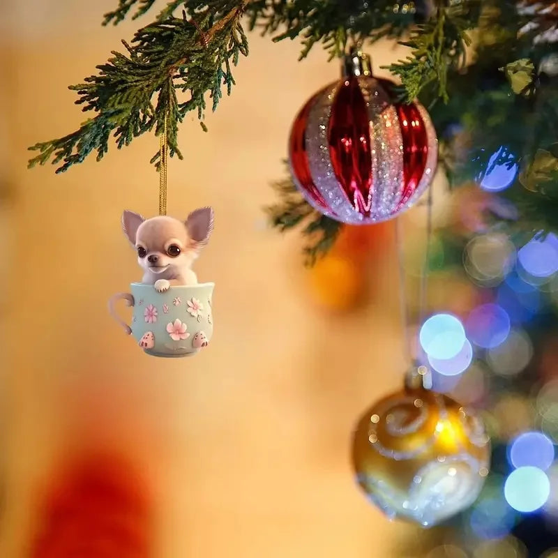 Acrylic 2D Teacup Puppy Keychain for Women Cute Chihuahua Dog Bag Pendant Car Decoration Accessories Key Chain Girl Jewelry Gift