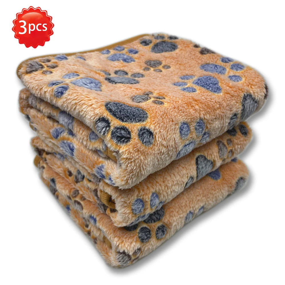 3PCS Soft Flannel Fleece Cat Dog Blanket Bed Mats Paw Foot Print Warm Pet Blanket Sleeping Beds Cover Mat For Pets Supplies