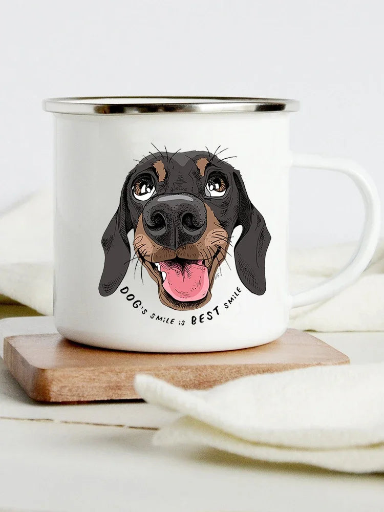 Peace Love Dogs Print Creative Enamel Coffee Mugs Cartoon Dachshunds Dog Paw Party Beer Juice Milk Cups Friend Birthday Gifts