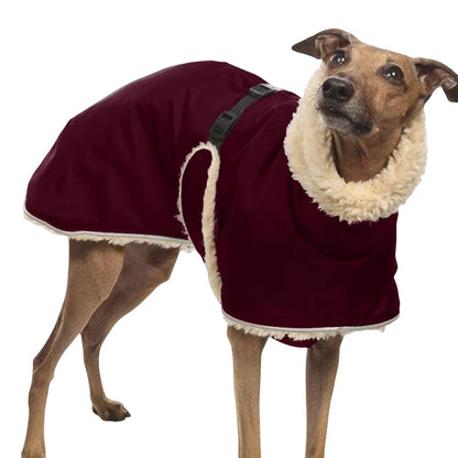 Greyhound Fleece Lined Dog Jacket Winter Warm Dog Clothes Pullover Waterproof Thick Dog Jacket Pet High Collar Jumper Sweater