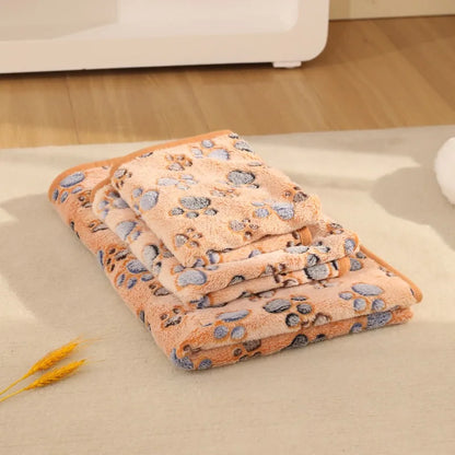 3Pcs/SET Washable Dog Blanket Fuzzy Cat Warm Sleep Mat Cute Paw Print Fleece Blanket Soft Puppy Throw Cover for Kennel Crate Bed