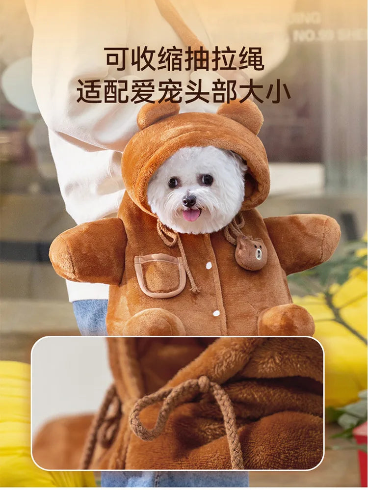 Autumn and Winter Portable Going Out Bag Warm Windproof Bear Cute Cute Shoulder Satchel Pet Messenger Bag