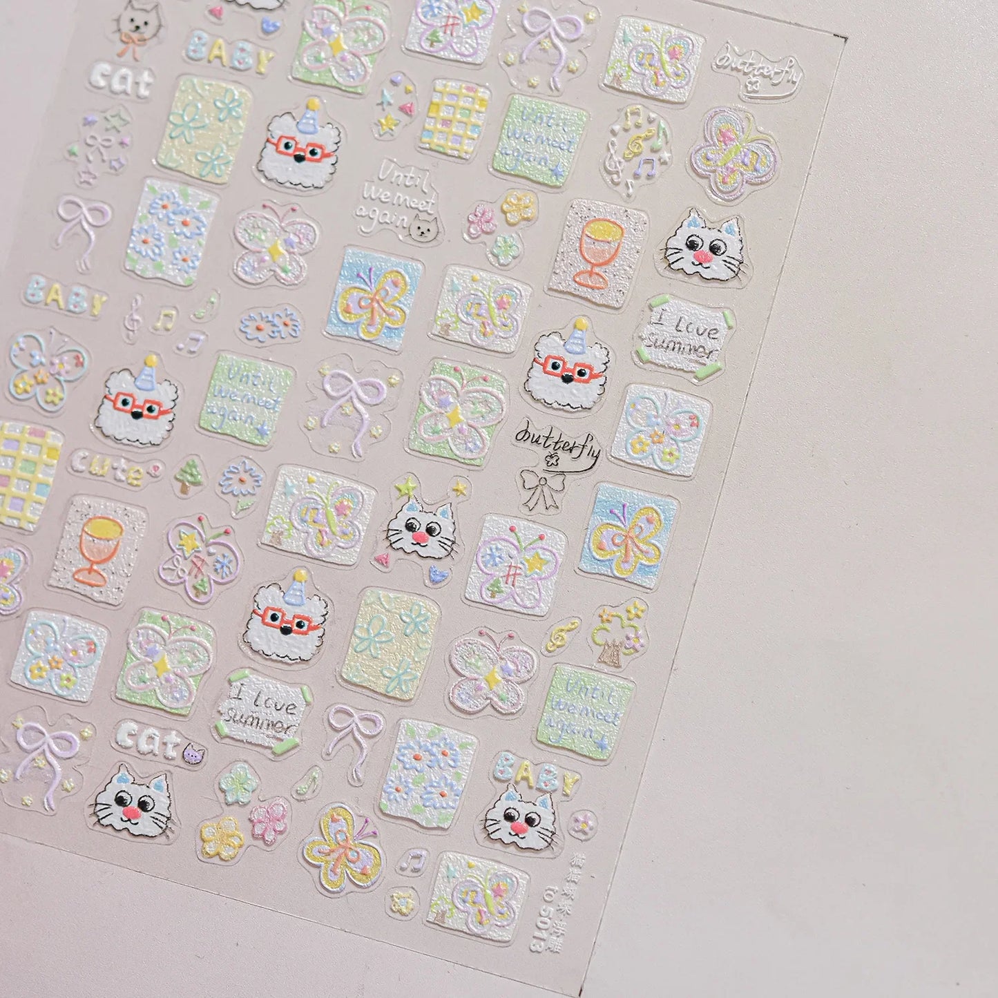 Colorful Balloon Cute Puppy Flower Cherry Bowknot Love Happy Dog Animal Self Adhesive Nail Art Sticker Decoration Manicure Decal