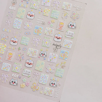 Colorful Balloon Cute Puppy Flower Cherry Bowknot Love Happy Dog Animal Self Adhesive Nail Art Sticker Decoration Manicure Decal