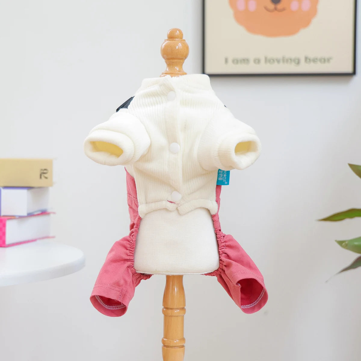 1-piece Pet Clothes Dog Autumn Handsome and Cute Going Out Striped Splicing Coral Pink Tooling Four-legged Overalls Jumpsuit