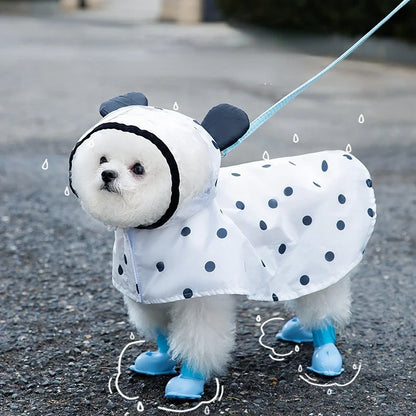 the POLKA DOT RAINCOAT - XS-2XL Dog Raincoat, Cute Bear Ears Hat Dots Printed Pet Clothes for Small/Medium Dogs, Rainy Season Outing Portable Rain Coats