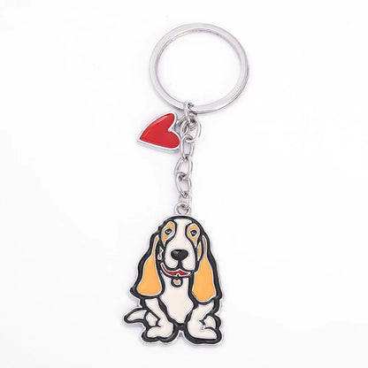 Metal Cute Dachshund Bulldog Dog keychains car key ring pet dogs heart Tag key men gift Metal Pendant best friend gifts