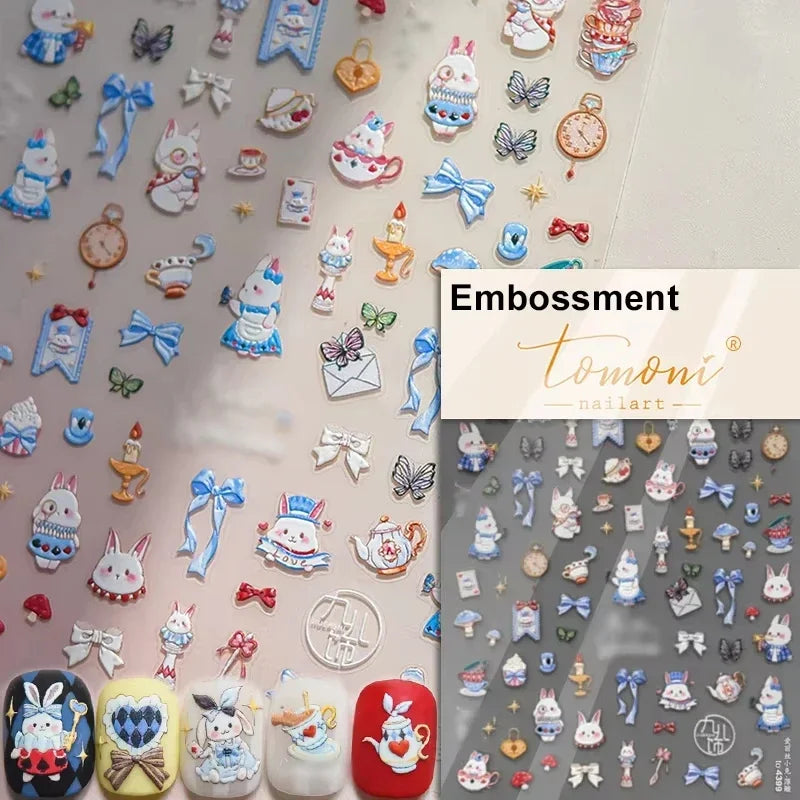 Graffiti Cat Claw Rabbit Bunny Bear Dog Flower Lovely Animal Fruit Dim Sum Candy Sunflower Adhesive 5D Nail Art Stickers Decal