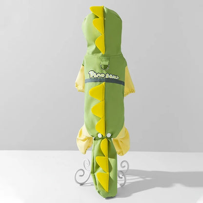 the DINO-DOG - Cute Dinosaur Raincoat Leashable Bichon Frise Four Legs Waterproof Clothes, Pet Rain Reflective Hoodie