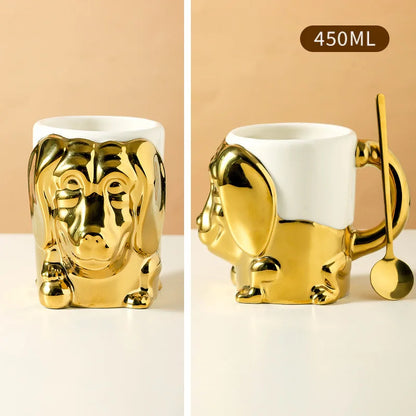 1pc Creative Stereo Dog Coffee Cup Cartoon Animal Tea Cup Gold Plated Silver Dog Ceramic Mug Couple Gift Oatmeal Mug Home Decor