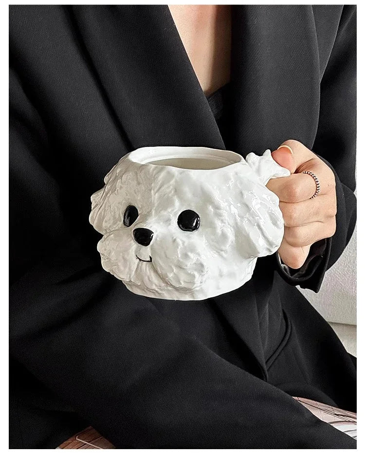 Cute Teddy Dog Shaped Mug Ceramic Cup&saucer Dining Table Coffee Cup Milk Tea Mugs Afternoon Tea Teacup Fruit Juice Container