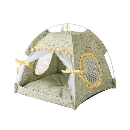 the PRINCESS PUPPY TENT - Pet Dog Tent House, Floral Print Enclosed Cat/Dog Tent Bed, Indoor Folding Portable Comfortable Kitten/Puppy Bed, Kennel for Small Pets