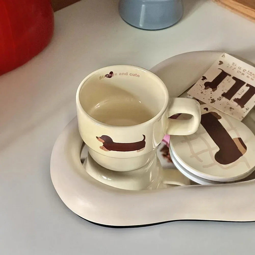 3D Ceramic Cup Cartoon Dachshund Dog Mug Funny Cute Sausage Dog Coffee Mug Fashionable Tea Coffee Cup Great Present Idea