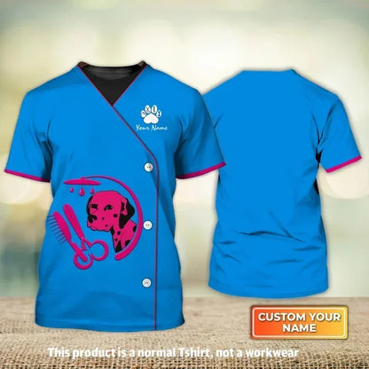 the GROOMER - Dog Grooming Graphic Printed Casual T-Shirts, Pet Groomer Customized Oversized Workwear, EU Size Unisex Pullover