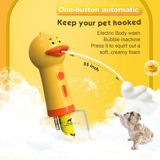 the BUBBLEDUCK FOAM MACHINE - Yellow Duck Electric Foam Machine, Handhold Automatic Soap Dispenser, Foam Machine Launcher for Cat & Dog Bathing, Pet Accessories