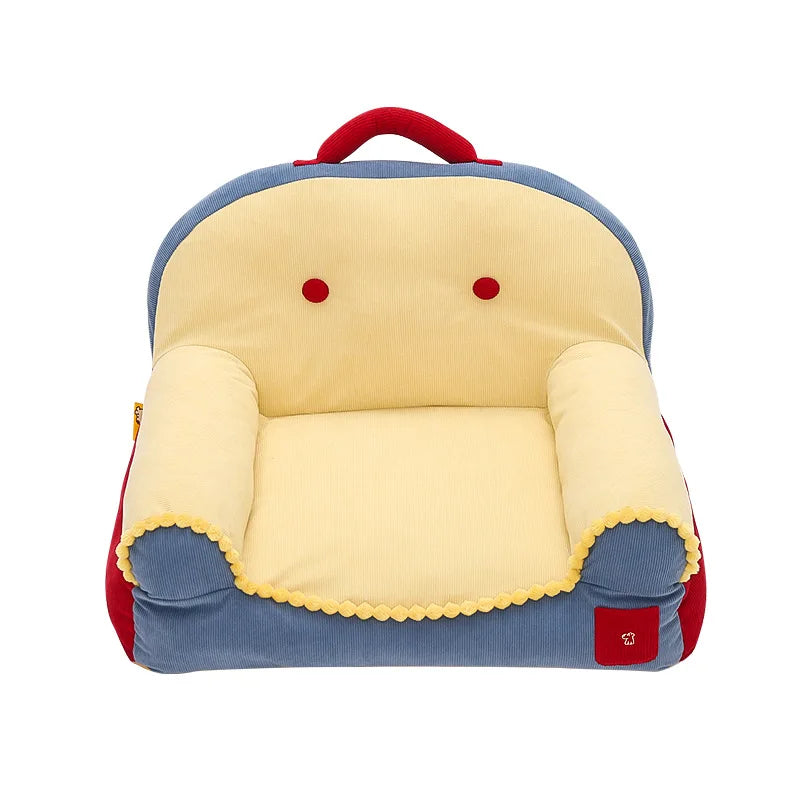 Modern Red Dot Backrest Pet Sofa: Removable Washable Dog Cat Bed, Warm Corgi Sleeping Pad for Autumn Winter