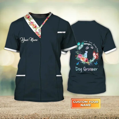 the GROOMER - Dog Grooming Graphic Printed Casual T-Shirts, Pet Groomer Customized Oversized Workwear, EU Size Unisex Pullover