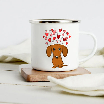Peace Love Dogs Print Creative Enamel Coffee Mugs Cartoon Dachshunds Dog Paw Party Beer Juice Milk Cups Friend Birthday Gifts