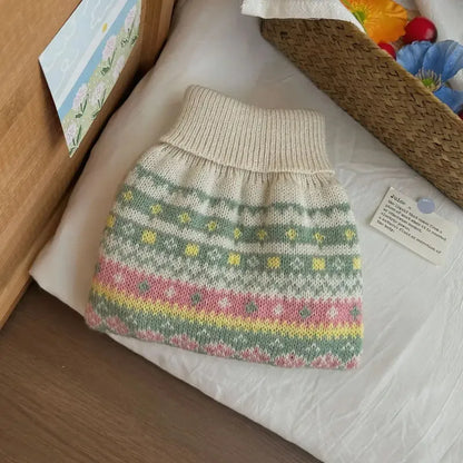 Christmas Dog Sweater Winter Wear, Beige Green Stripe Knitted Pet Clothes, Warm Cozy Festive Apparel for Small Medium Puppies