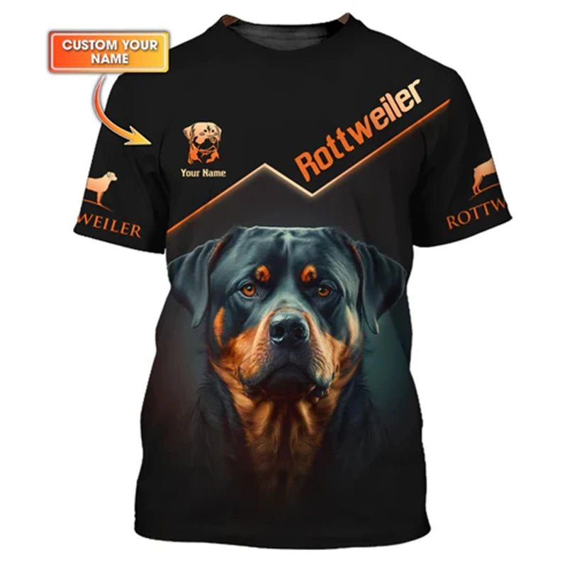 the ROTTWEILER ALPHA - Pet Lover Rottweiler T-Shirt, Unisex Outdoor Sport Short Sleeve Tee Shirts, Cool Pattern Design Custom Name Personality Fashion Top