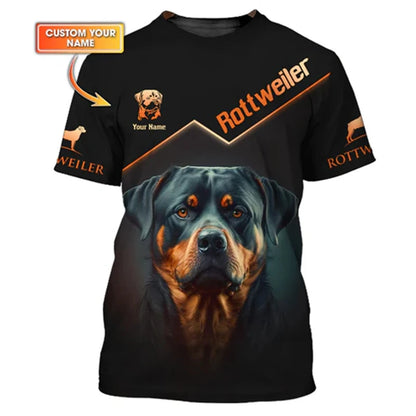 the ROTTWEILER ALPHA - Pet Lover Rottweiler T-Shirt, Unisex Outdoor Sport Short Sleeve Tee Shirts, Cool Pattern Design Custom Name Personality Fashion Top
