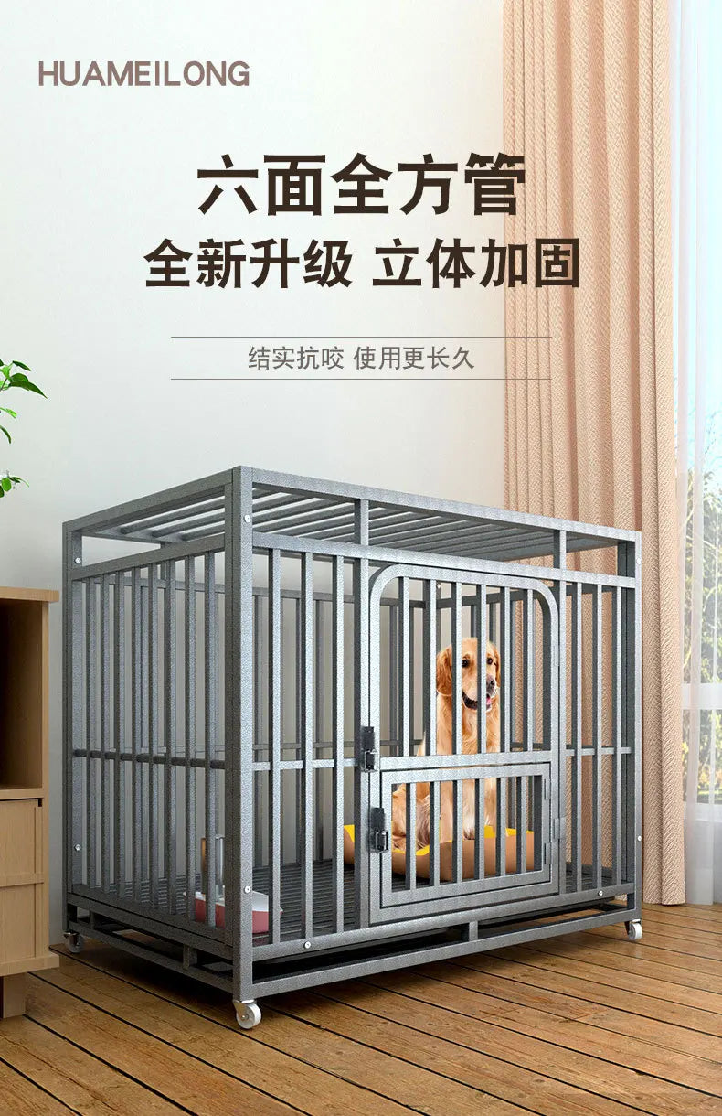 Heavy Duty Dog Cage Large Medium Pet Cage with Toilet Full Square Tube Indoor Dog House