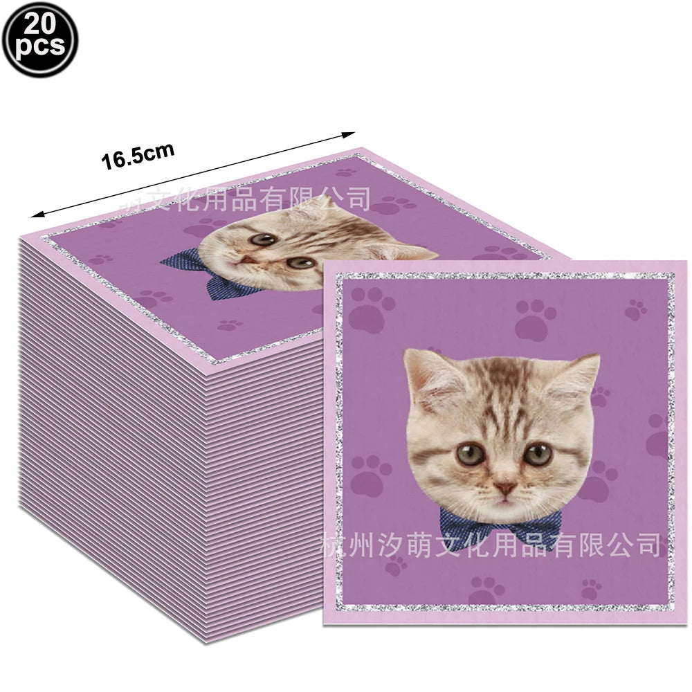 20pcs Cartoon Dog Disposable Napkins Dog Decoration Paw Prints Dog Themed Kids Birthday Party Baby Bath Decoration Supplies