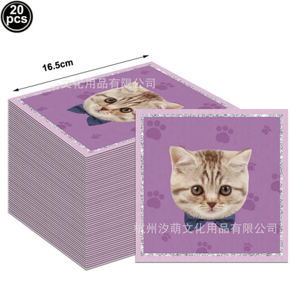 20pcs Cartoon Dog Disposable Napkins Dog Decoration Paw Prints Dog Themed Kids Birthday Party Baby Bath Decoration Supplies