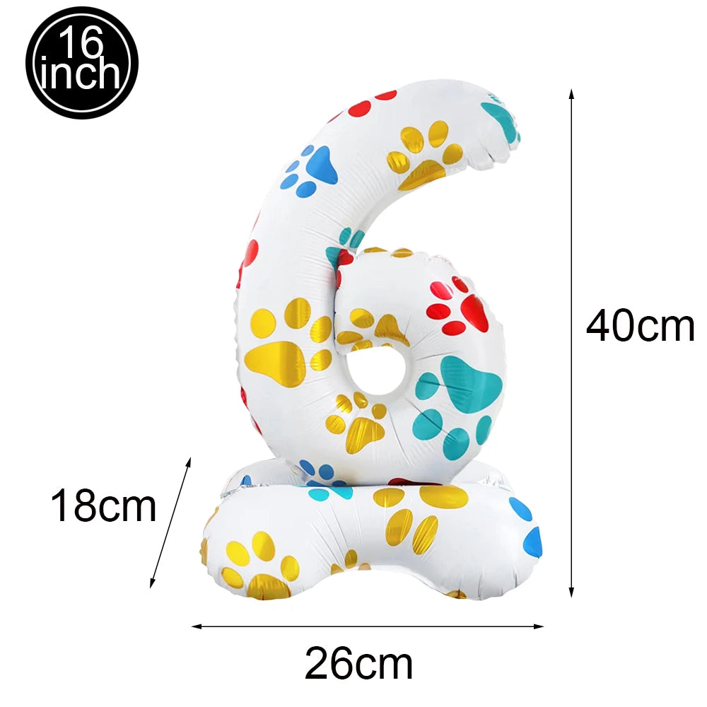 Dog Theme Party Decor Dog Paws Animals Pet Foil Balloons Number Standing Ballons  Baby Shower Kids Happy Birthday Banner Decor