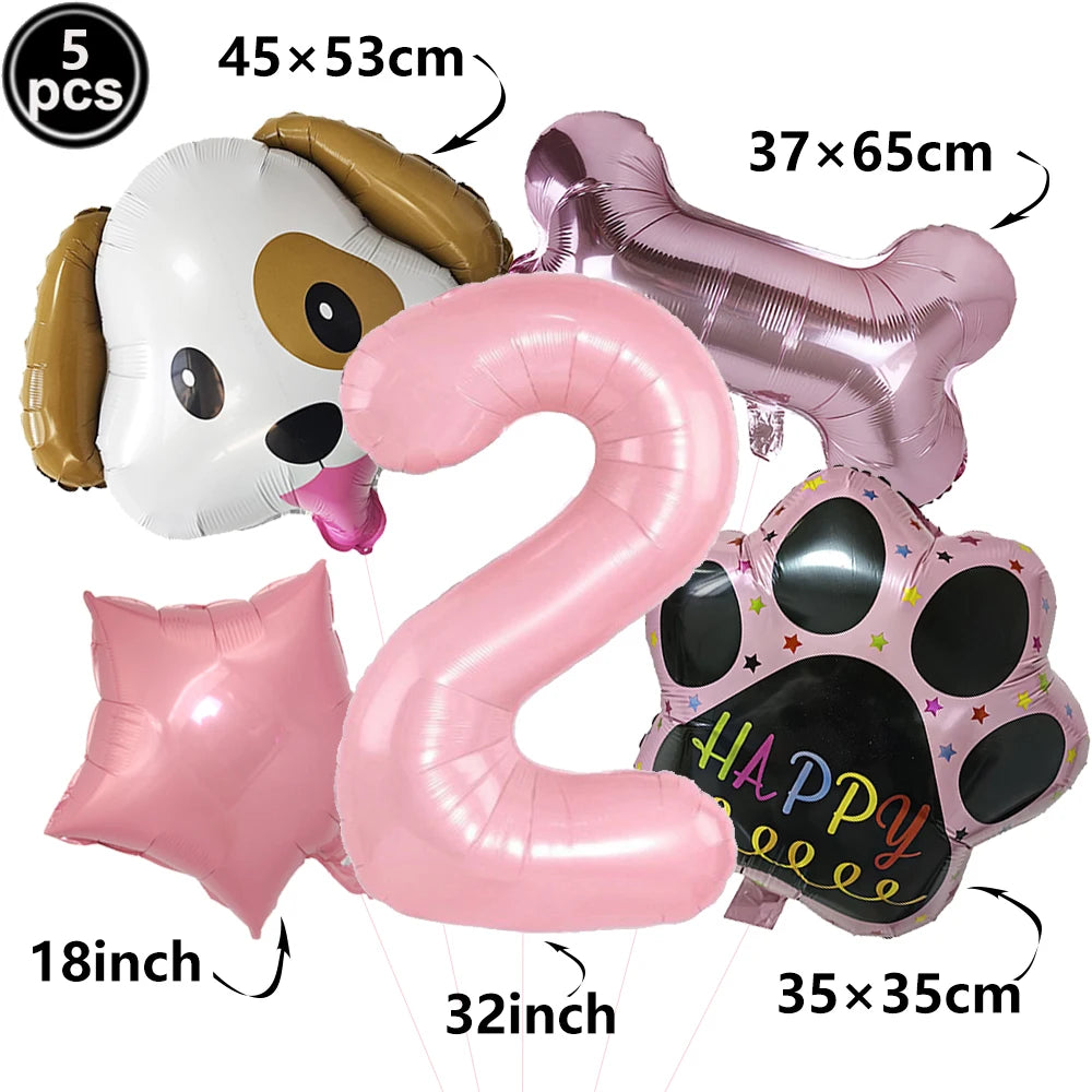 Dog Theme Party Digital Balloon Dog Head Dog Paw and Pink Dog Bone Shaped Foil Balloon Baby Shower Kids Birthday Pets Decoration