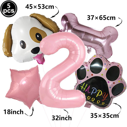 Dog Theme Party Digital Balloon Dog Head Dog Paw and Pink Dog Bone Shaped Foil Balloon Baby Shower Kids Birthday Pets Decoration