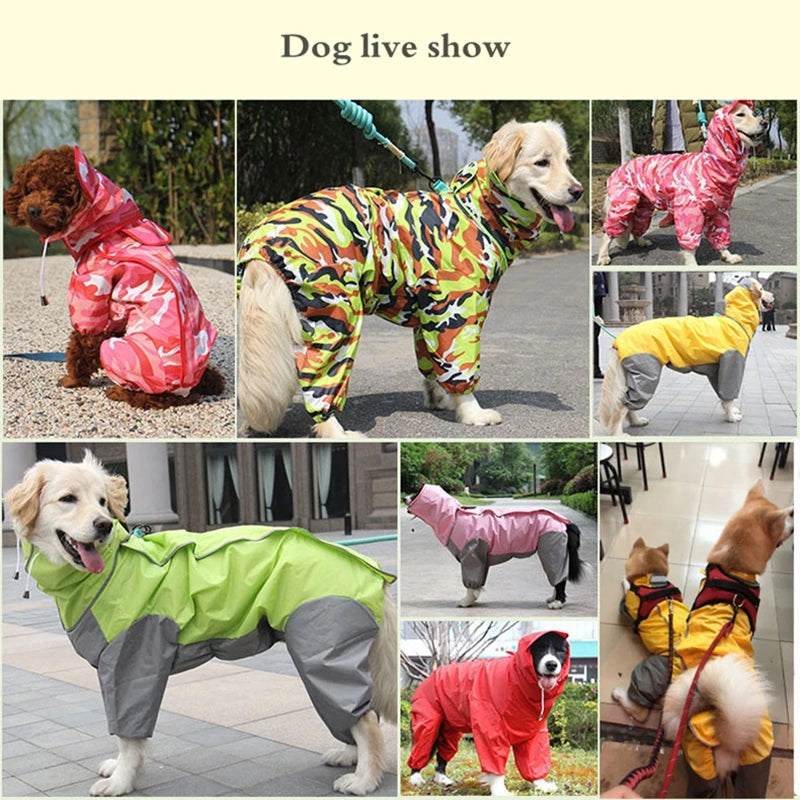 the CAMO-DOG - Large Pet Dog Raincoat, Waterproof Rain Clothes, Jumpsuit for Large/Medium/Small Dogs, Golden Retriever Outdoor Pet Clothing Coat