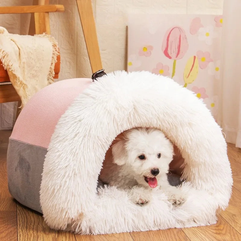 2025 New Spliced Portable Pet Nest Portable Autumn and Winter Warm Dog Kennel Moisture-proof Plush Cat Kennel Pet Supplies