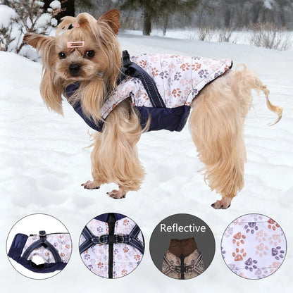 Winter Warm Pet Dog Coat For Small Medium Dogs Cat Jacket with Harness Puppy Foorprint Windproof Clothing French Bulldog Costume