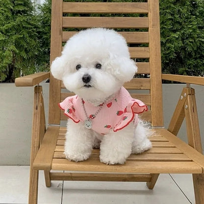 the BLUSHTAIL PUPPY VEST - Dog Shirt Vest, Pink Puppy Summer Clothes, Thin Knitted Dog Undershirt, Chihuahua, Bichon, Girls Dog Costume Flying Sleeves T-Shirts