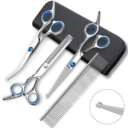 5 in 1 Dog Grooming Scissors Kit for Grooming with Safety Round Tips Stainless Steel Thinning Shears Dog Pet Cat Shears