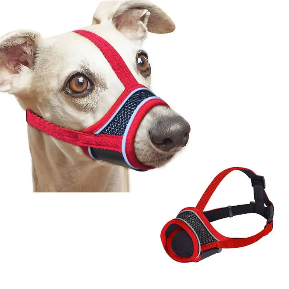 the EASYBREATHE DOG MUZZLE - Soft Fabric Adjustable Strap Pet Mask, Mesh Dog Muzzle Allows Panting and Drinking, Prevents Biting, Dog Mouthpiece