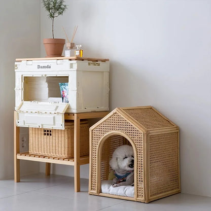 the WICKER HOUSE - House Pet Bed Roof Kennel Rattan Cat/Dog, Bed Kitten/Puppy Handmade Rattan Bed