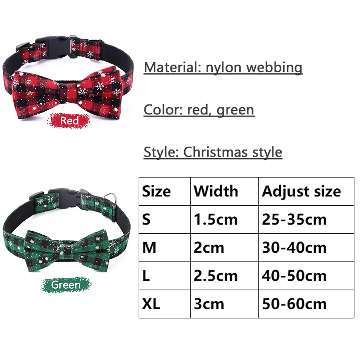 the HOLIDAY GENT - Dog Collar with Bowtie, Christmas Plaid Snowflake Dog Collar with Adjustable Buckle - Suitable for Small/Large Dogs/Cats/Pets
