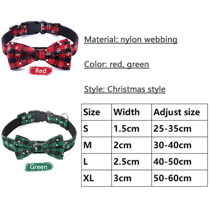 the HOLIDAY GENT - Dog Collar with Bowtie, Christmas Plaid Snowflake Dog Collar with Adjustable Buckle - Suitable for Small/Large Dogs/Cats/Pets