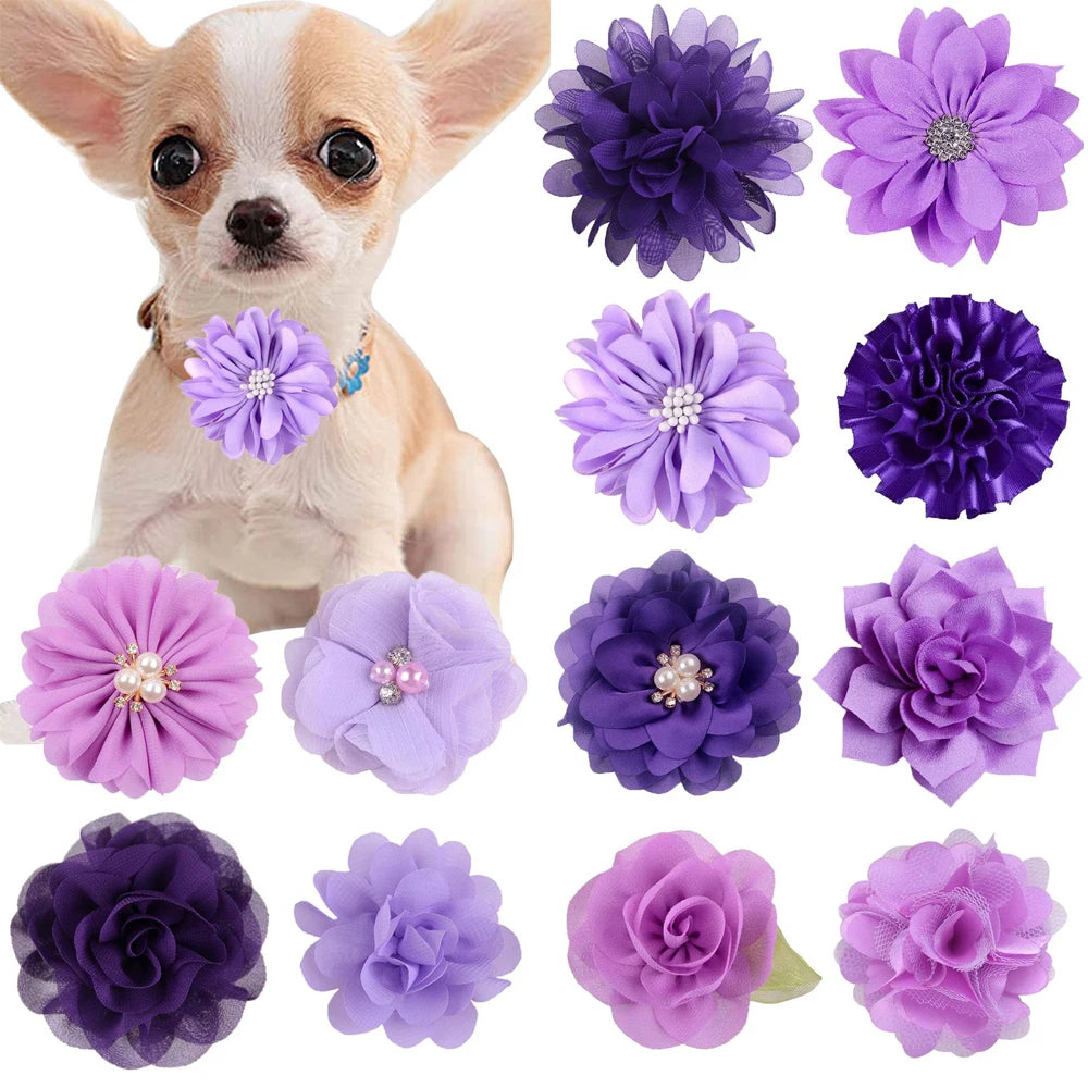the FLORAL BOW-TIE - 10PCS Handmade Pet Dog Bowtie, Puppy Colorful Flower Collar for Small Dogs, Pet Cat/Dog Slidable Collar, Dog Grooming Accessories