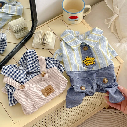 Summer Striped French Bulldog Overall Fashion Dog Jumpsuit Pants With Pocket For Small Medium Puppy Animal S XXXL Pugs Costume