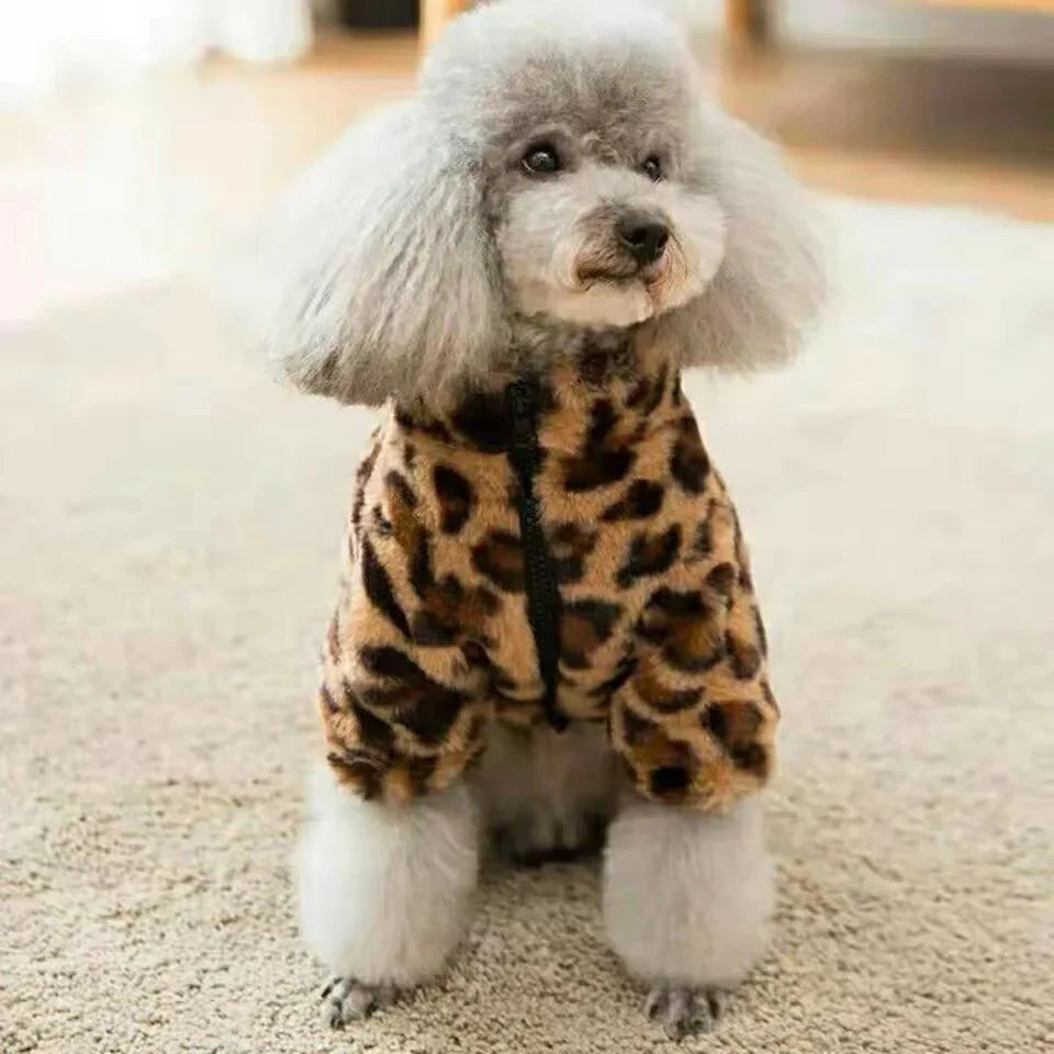 Winter Warm Dogs Coat Leopard Print Small Breed Dogs Clothes Fancy Luxury Coats Puppy Female Schnauzer Pet Clothing Supplies