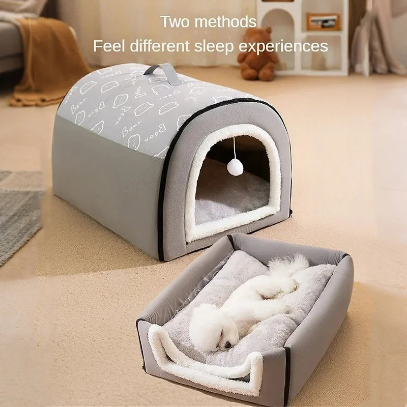 Winter Warm Foldable Pet House Removable Washable Dog Kennel Puppy Cave Sofa Pet Bed House for Large Dog and Small & Medium Cats