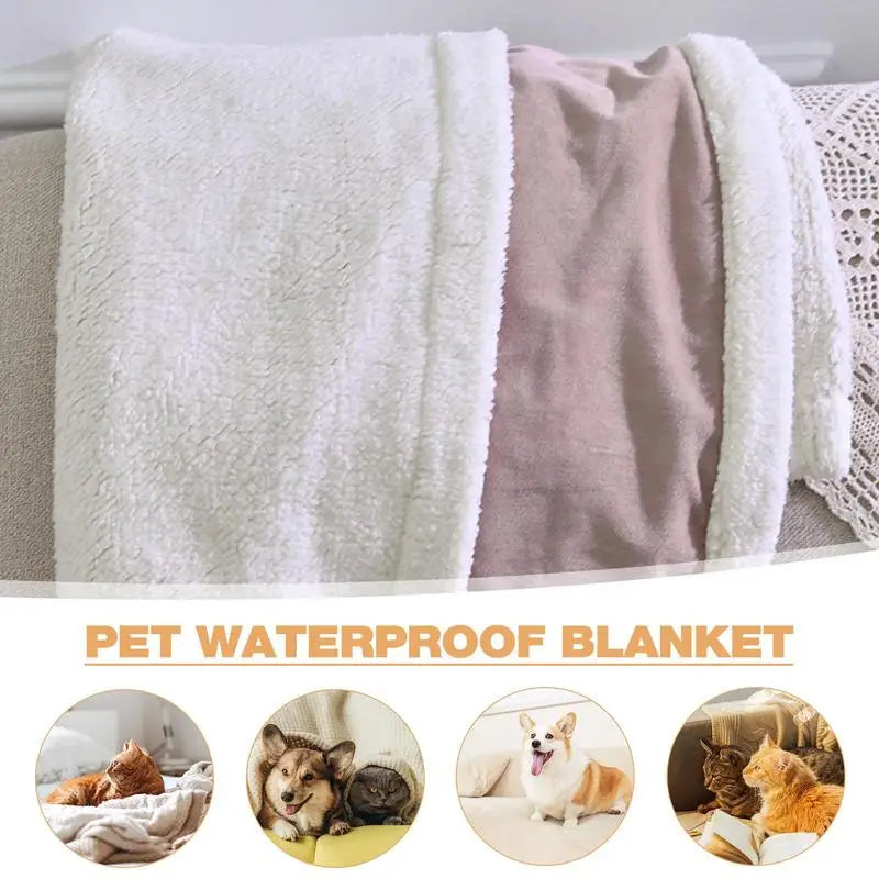 Waterproof Dog Blanket Double Layer Thick Warm Small Cat Blanket Washable Soft Plush Reversible Throw Furniture Protector