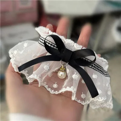 White Lace Bowknot Collar, Bowtie Bibs, Mesh Embroidery, Dog Cat Necklace, Neck Strap for Small and Medium Dogs, Bandanas, XL