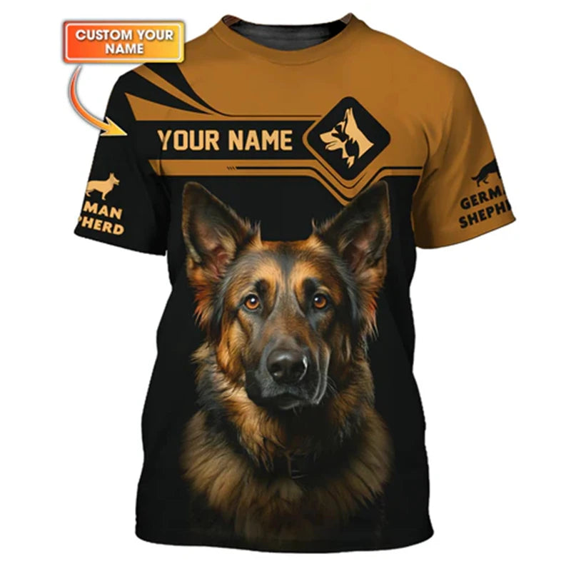 the BEST FRIEND FOREVER - German Shepherd Print T-Shirt for Men, Custom Name O-Neck Short Sleeve Pullover Top, 3D Print Sport Daily Fashion Trend Tee