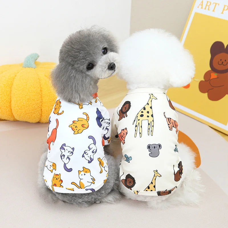 Spring Summer Pet Vest Breathable Cartoon Print Pet T-shirt for Small Medium Dogs Cats Puppy Clothes Chihuahua Bichon Costume
