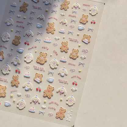 Graffiti Cat Claw Rabbit Bunny Bear Dog Flower Lovely Animal Fruit Dim Sum Candy Sunflower Adhesive 5D Nail Art Stickers Decal